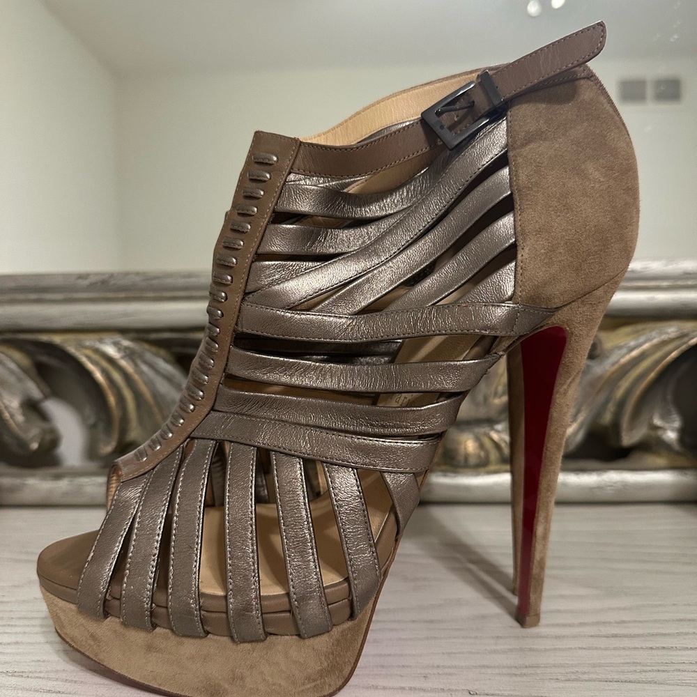 Christian Louboutin Brown Leather and Suede Karina Ankle Length Boots Size 40
